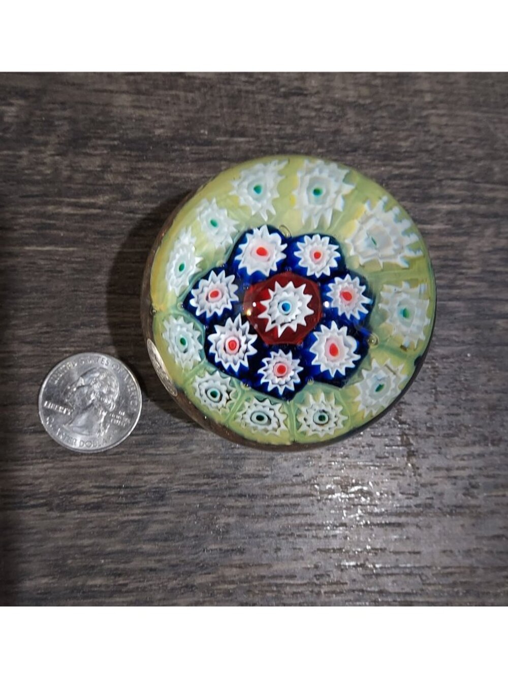 Paperweight Egg Shaped Millefiori Canes Yellow Cobalt Red Gold Flecking 2"Tall - Picture 5 of 16
